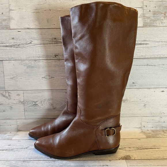 White Mountain Boots Womens 8.5 Brown Leather Pointed Riding Buckle Strap Tall - Picture 10 of 16